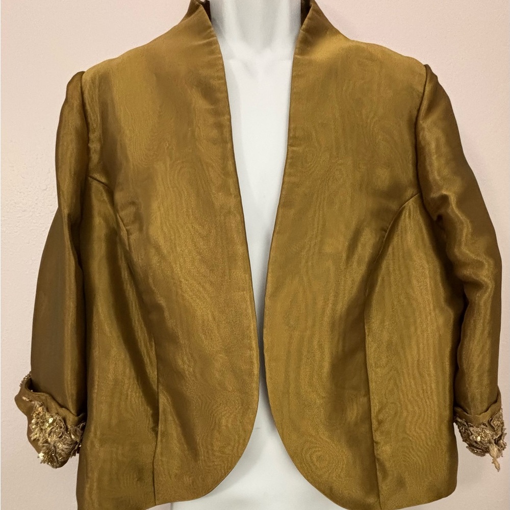 ROSE TAFT COUTURE Vintage Gold Gossamer Organza Beaded Floral Jacket Size M